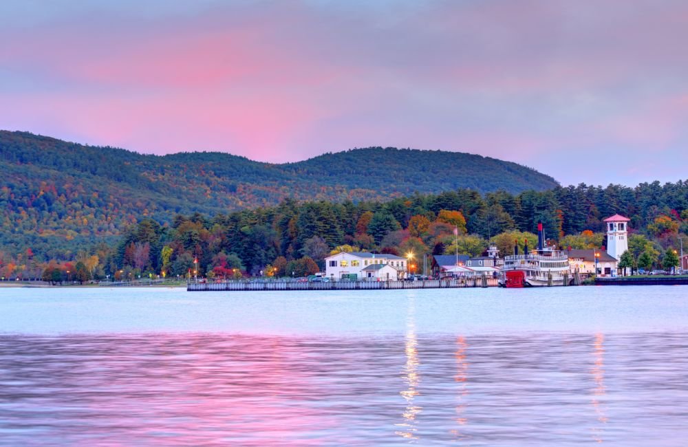 Lakefront lodge overlooking Lake George and the Adirondack Mountains in New York