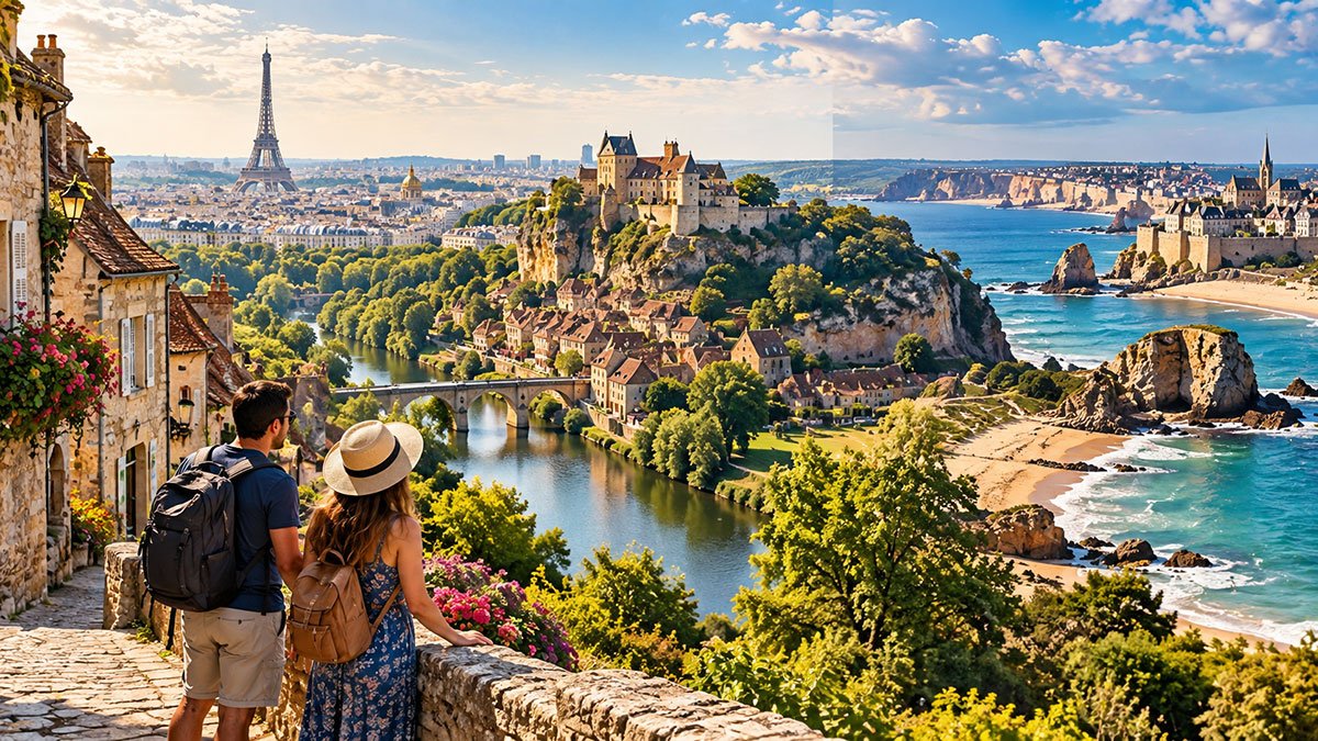 Five destinations to visit in France including Paris Normandy Dordogne and Brittany