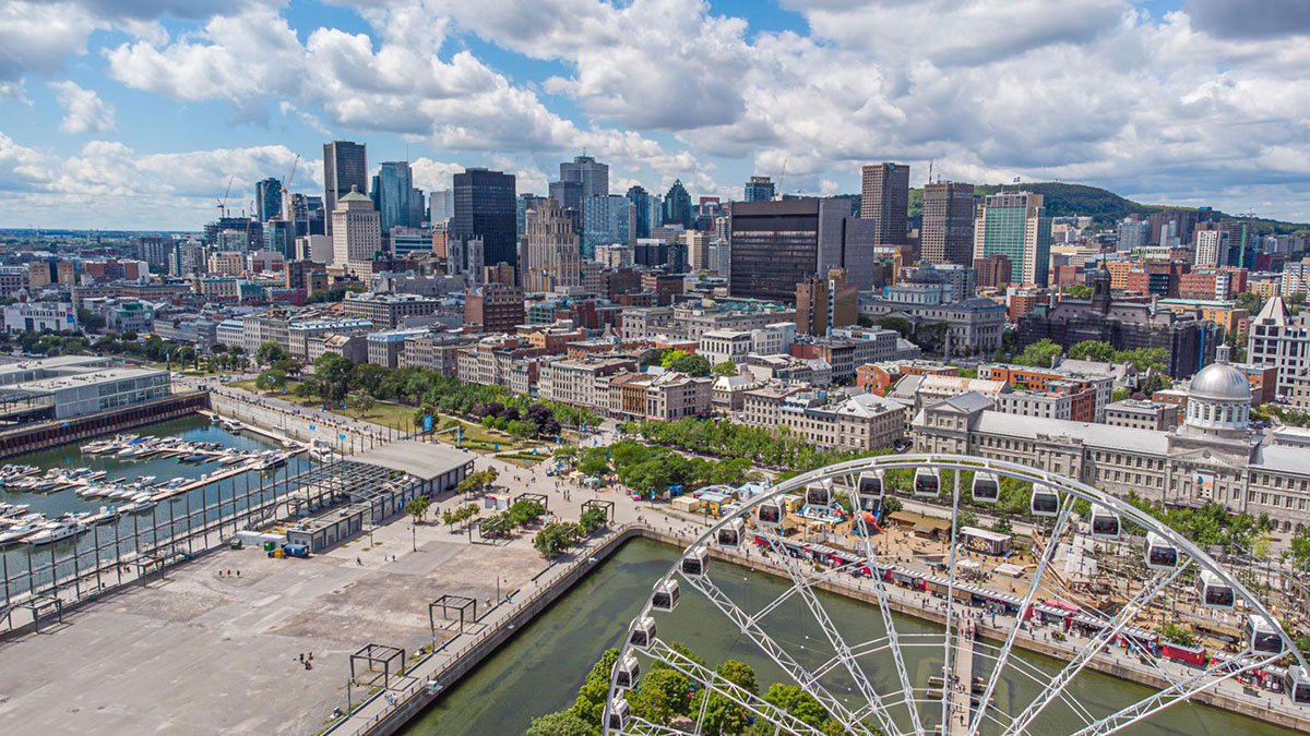 Aerial panoramic view of downtown Montreal