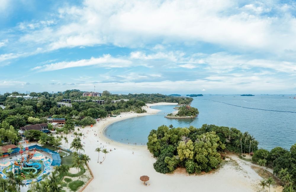 Sentosa Island in Singapore, a popular family holiday destination known for its beaches, leisure attractions and scenic coastal views.